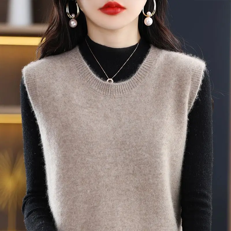 

Sleeveless Knitted Sweater Vests Women Casual Solid Loose Outerwear Waistcoat Pullover Tops Jumper Female Clothing t548