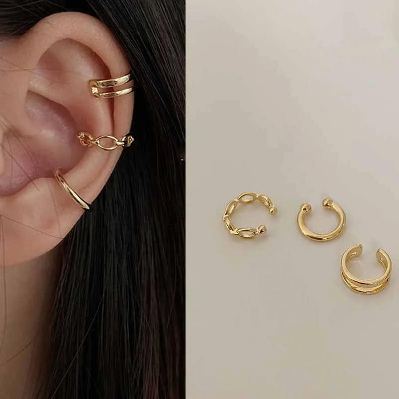 Moda prosta konstrukcja złoty kolor klip kolczyki dla kobiet non-piercing Puck Rock fałszywe chrząstki Ear Cuff 2022 Trendy Jewerly