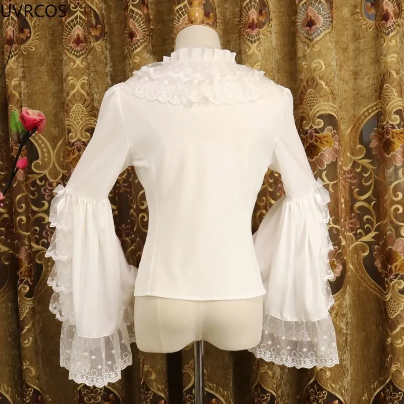 Japanese Victorian Gothic Lolita Blouse Women Kawaii Lace Ruffles Flare Sleeve Shirts Tops Female Vintage Elegant Inside Blouses