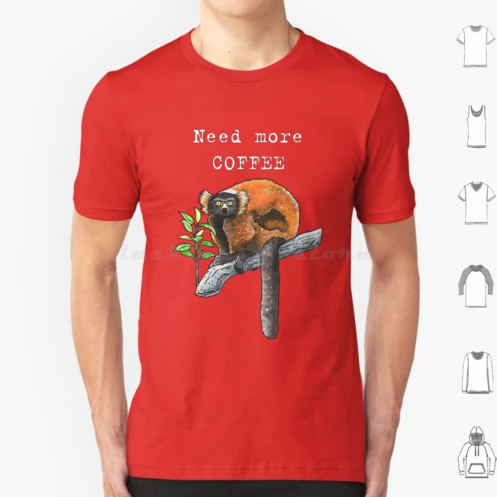 Red Ruffed Lemur-Animal Series T Shirt Cotton Men Women DIY Print Red Ruffed Lemur Vari Primate Coffee Tree Stress Animal Zoo