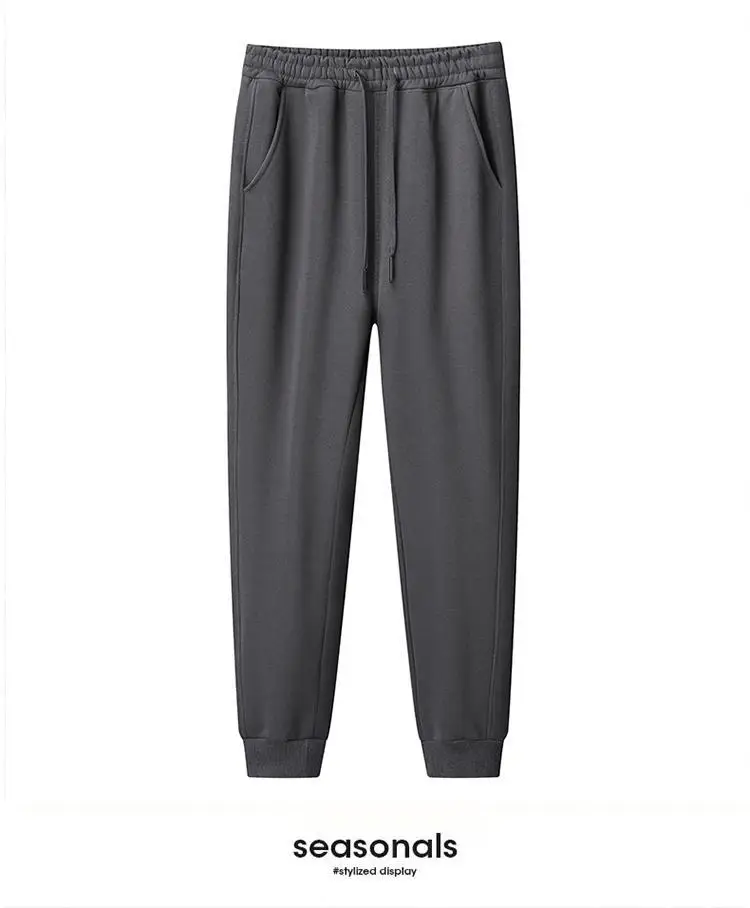 Men's winter sweatpants with plush loose straight leg drawstring wide leg pants sports pants men's ankle tied casual pants