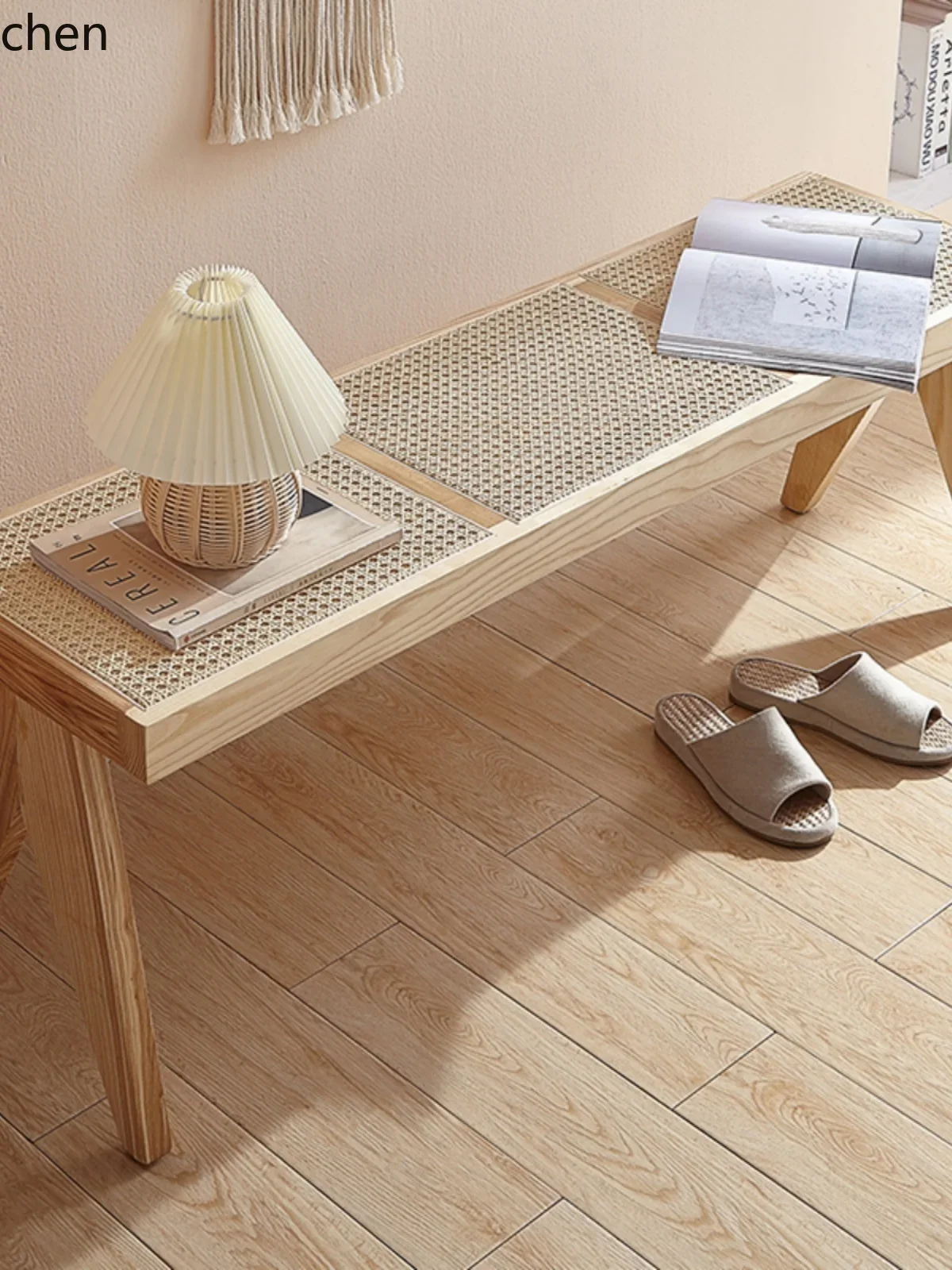 DSAlog rattan stool household solid wood strip shoe changing stool dining table