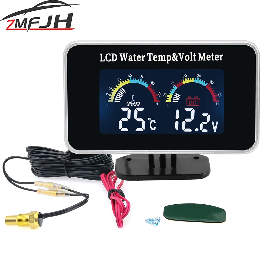 2 IN 1 Car LCD Meter Digital Voltage Water Temperature Gauge with M10 Sensor Universal Instrument 9-36V for Car Truck SUV RV