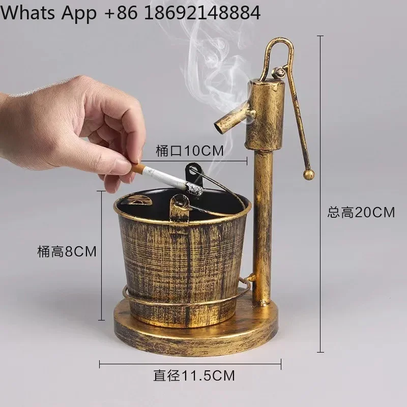 Retro Creative Cylinder Ornament Wrought Iron Old Home Living Room Coffee Table Office European Anti-Drop Ashtray for Home