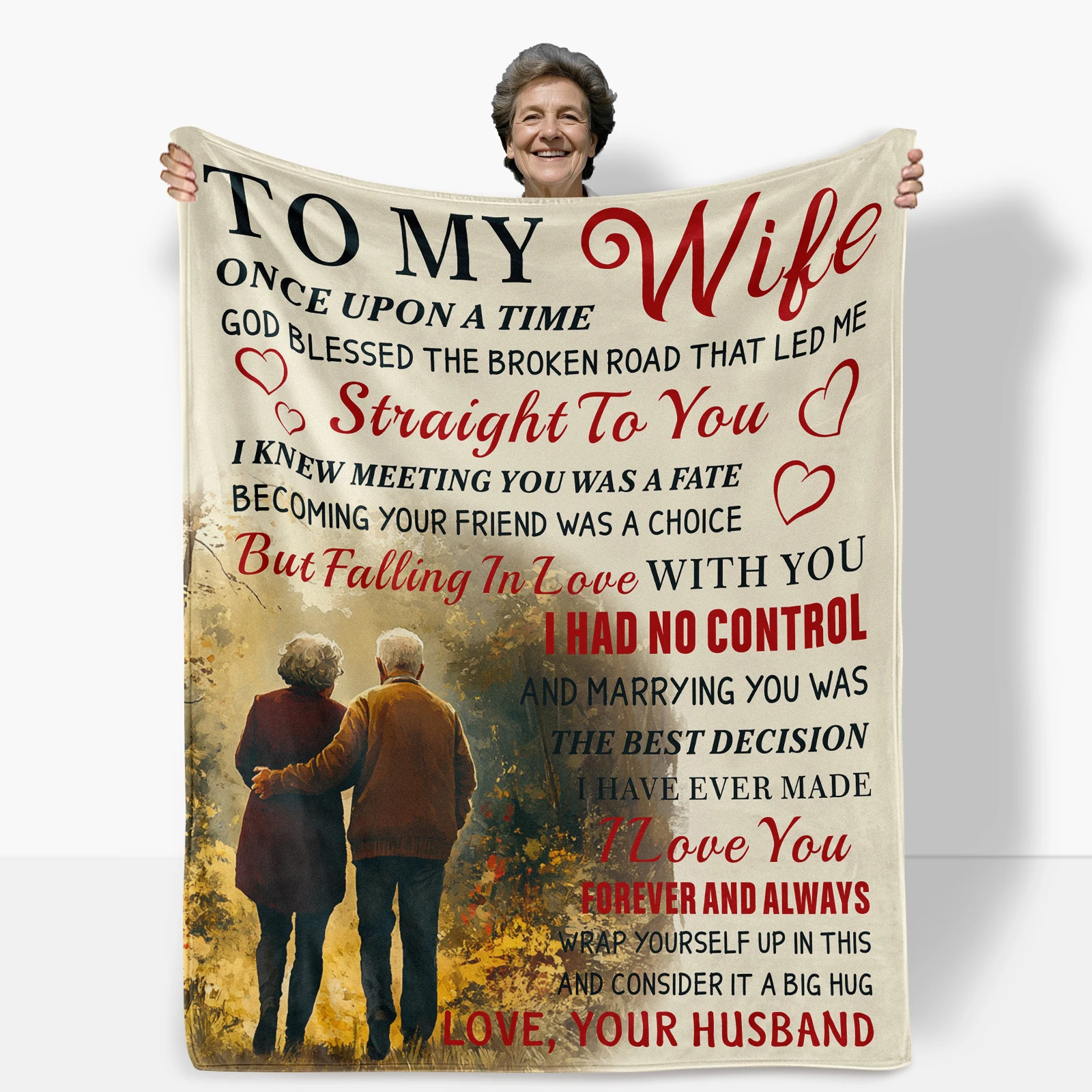 

Flannel blanket with elderly couple image and sweet words celebrates enduring love perfect for expressing gratitude to your wife