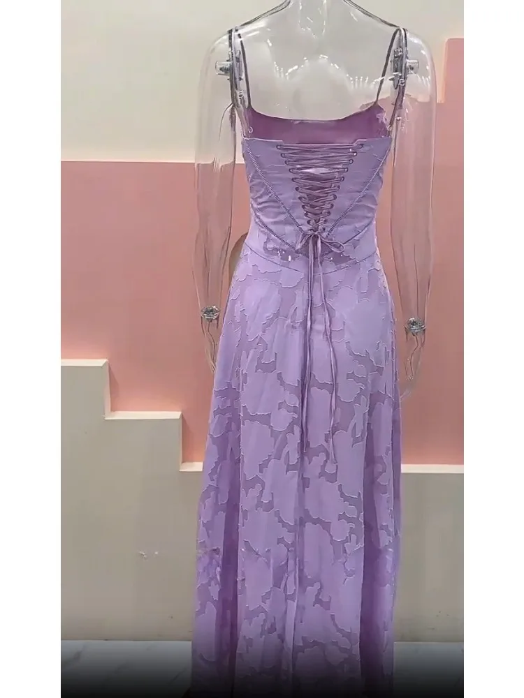Vestido de Fiesta Sexy Tirantes Finos Morado - alternate angle