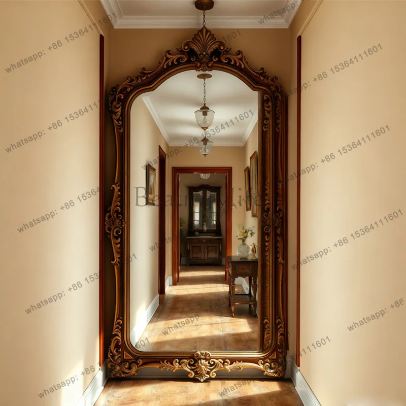 

French retro style carved full-body mirror American creative big mirror medium ancient style