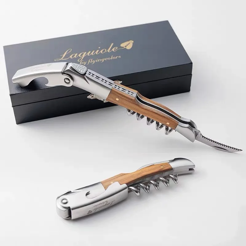 Stainless Steel Laguiole Wine Knife Corkscrew Bottle Openers Beer Can Knife Wood Handle Wedding Beer Can Wine Accessories in box