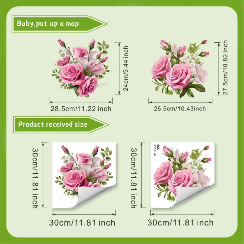 Pink Rose Toilet Sticker Floral Bathroom Decor Decal Art Mural Waterproof PVC Wallpaper Adhesive Cover For Home Commode