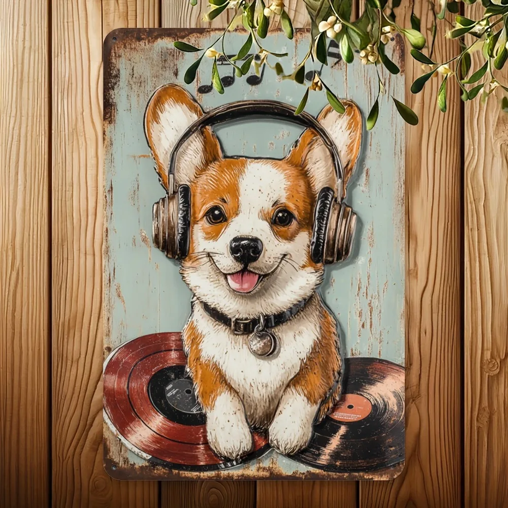 Rockin Corgi Iron Metal Tin Sign 8x12inch Vintage Wall Decor Plaque for Home Bar Cafe Garage