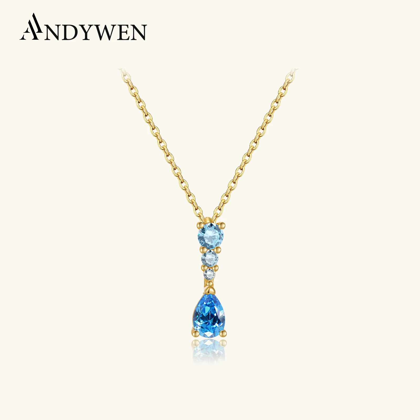 

Ожерелье ANDYWEN из стерлингового серебра 925 пробы с градиентным синим круглым цирконом, роскошное женское ювелирное украшение для подарка на годовщину или вечеринку