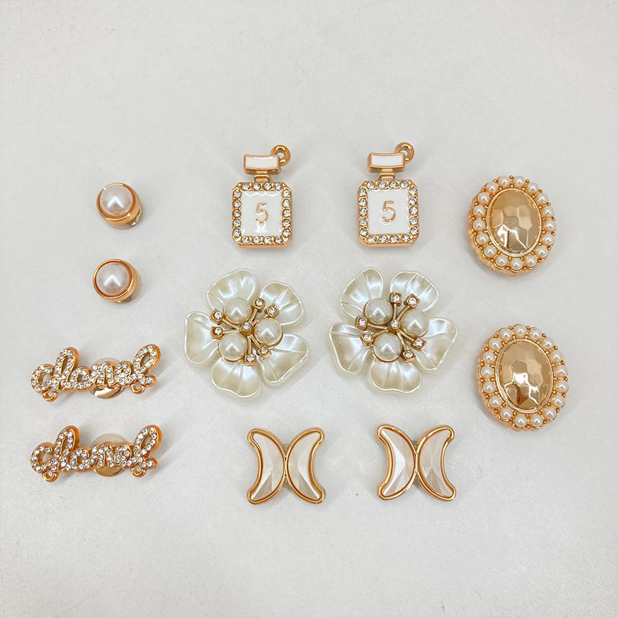 12pcs Gloden Shoe Charms 3D Flower Perfume Faux Pearl Shoe Buckle Decoration Suitable For Crocs Kids Party Gift image 3