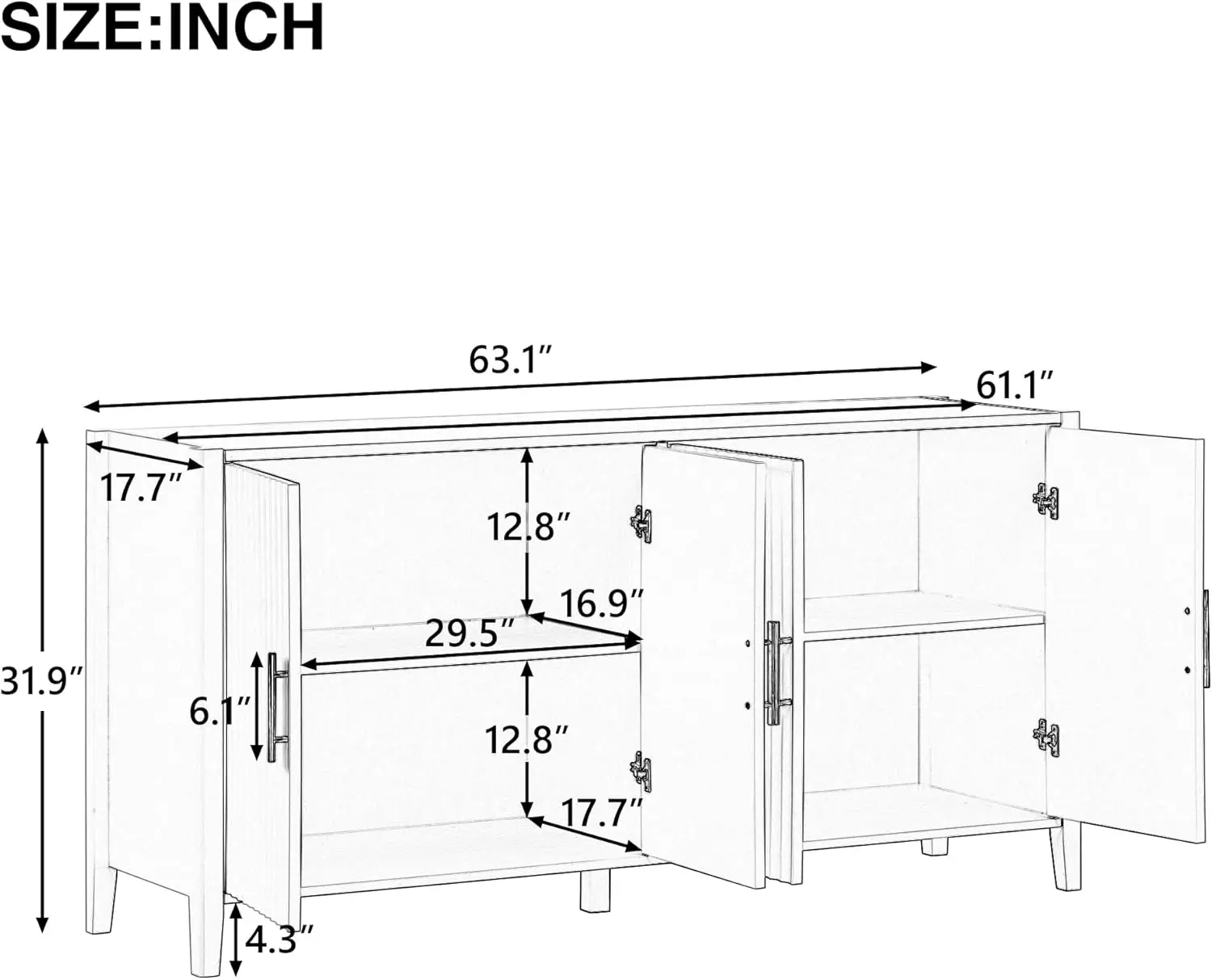 63 Inch Modern Console Table Sofa Table With 4 Doors And Metal Handles, Accent Buffet Sideboard Serving Storage Cabinet With