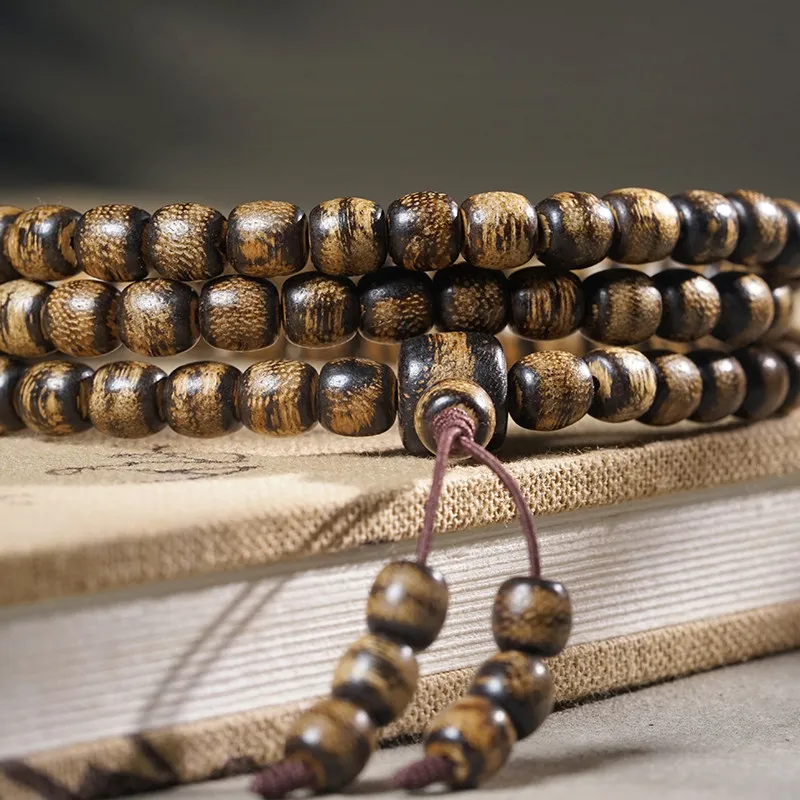 Sumatra Agarwood Old Material Vintage Shape 108 Beads Multi Wrap Mala Bracelet Sweet Aroma Prayer Beads