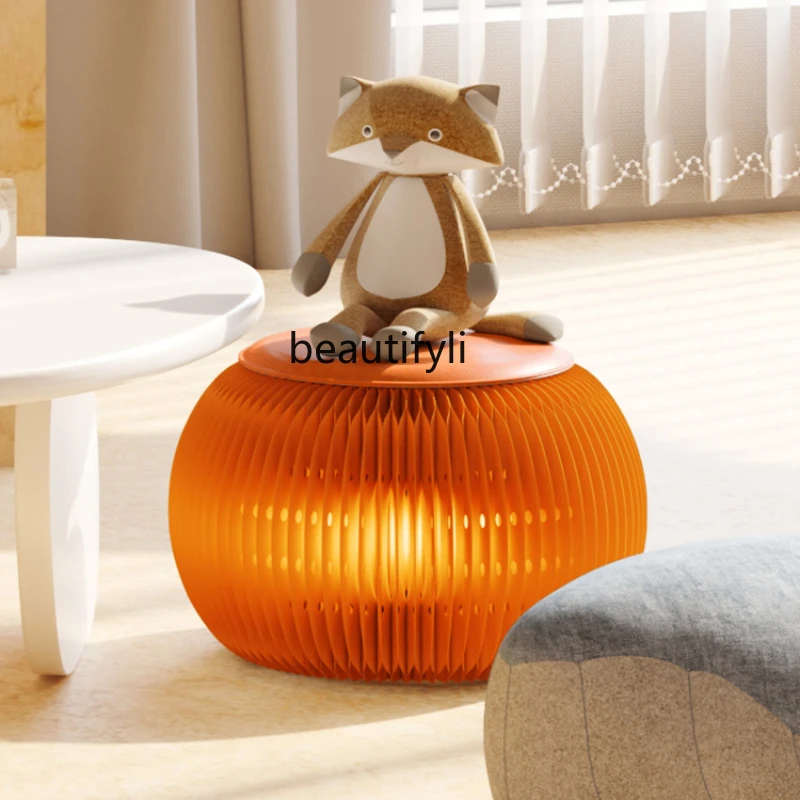 Household Small Bench Halloween Decoration Pumpkin Lamp round Stool Luminous Ornament Shoes Changing Low Stool