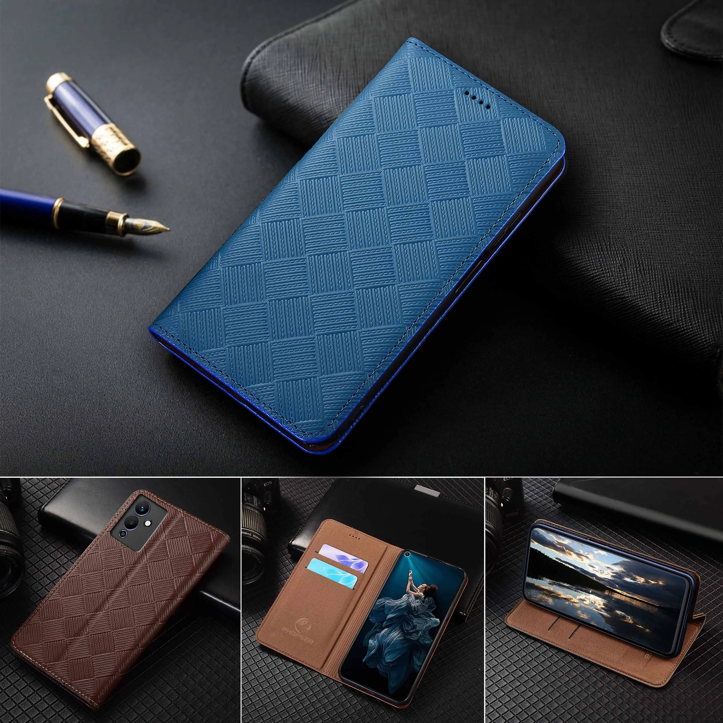 

For Infinix Note 8 10 11 11S 11i 12 Pro NFC 2023 4G 5G Knit Pattern Of Genuine Leather Wallet Flip Phone Cover Case Cowhide