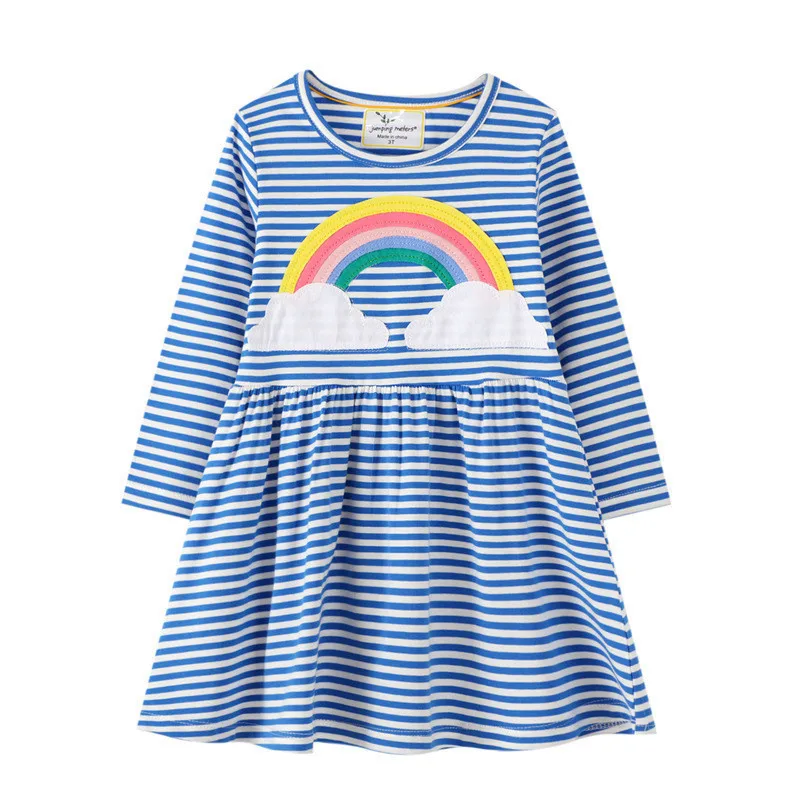 Jumping Meters New Arrival Rainbow Girls Princess Clothing Birthday Dresses Applique Fashion Kids Costume Autumn Spring Frocks