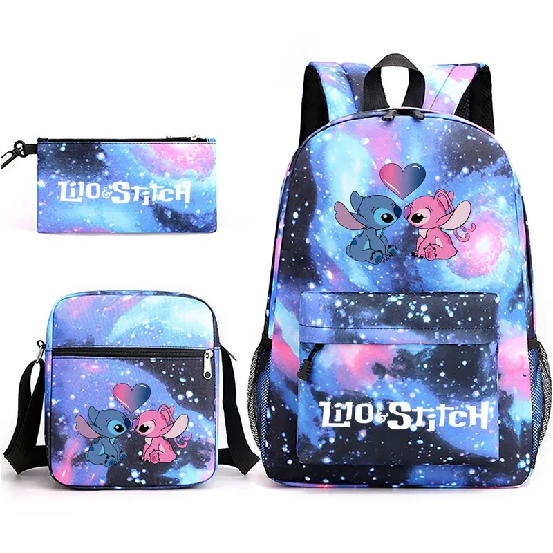 Tas ransel Disney Lilo Stitch dengan tas Meesenger untuk wanita tas buku pelajar tas sekolah remaja set perjalanan nyaman 3 buah/set