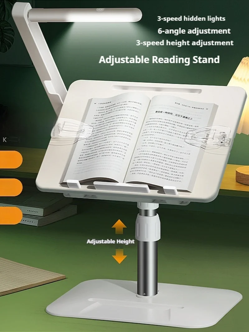 Adjustable Foldable Book Stand With Led Light 360 Rotating Height Adjustable Reading Holder For Desk Bed Office Study