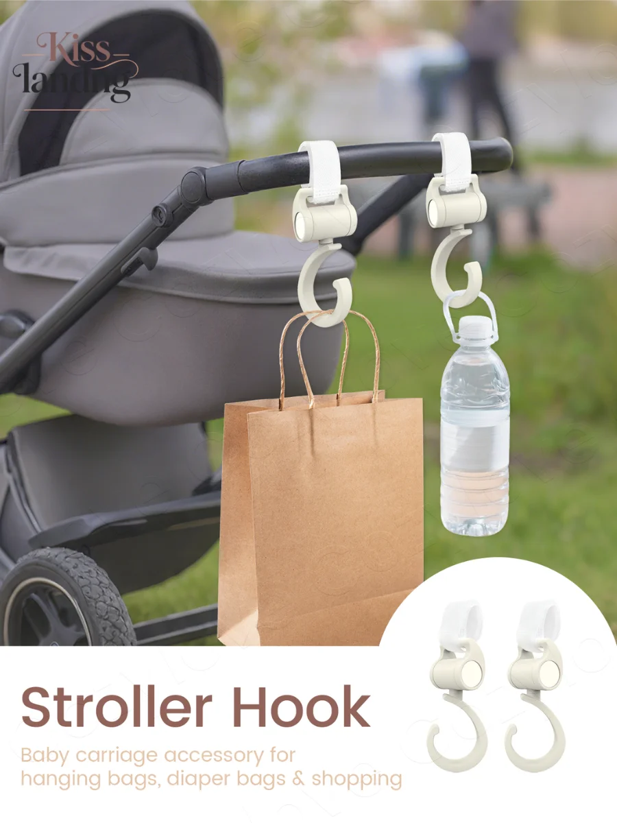 

Universal Stroller Hooks 2-Pack | 360° Rotatable Stroller Hanger Clips for Bags, Diaper Bags & Accessories, 2 Color Options