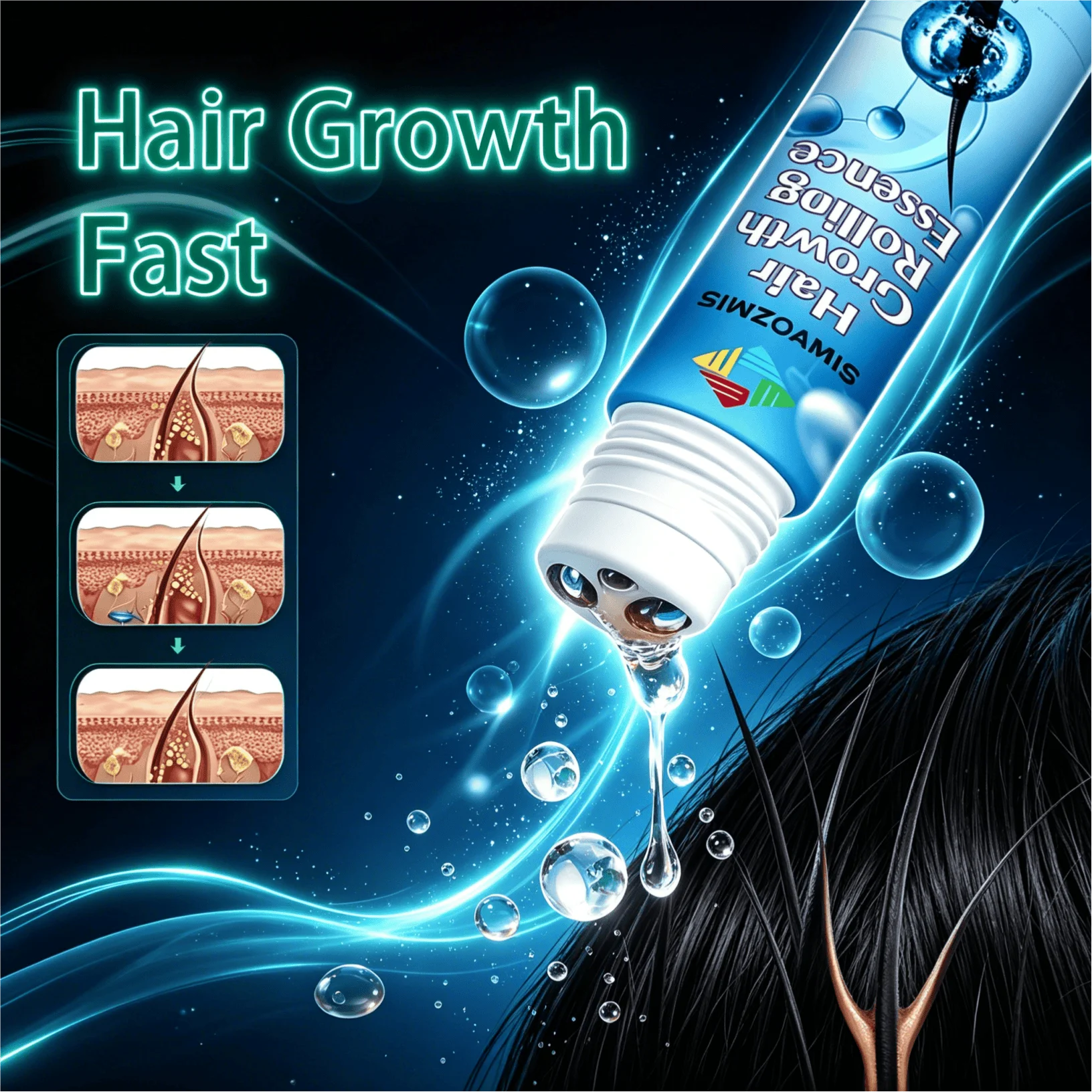 3-head massage roller hair growth stick, specially designed for hair care