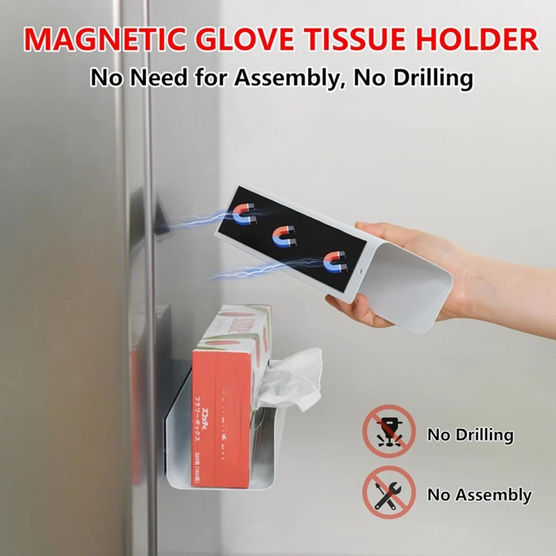 ABFU-Magnetic Glove Tissue Dispenser Paper Towel Holder Wall Mount Fridge Holder For Wipes, Napkin, Bathroom Organizer