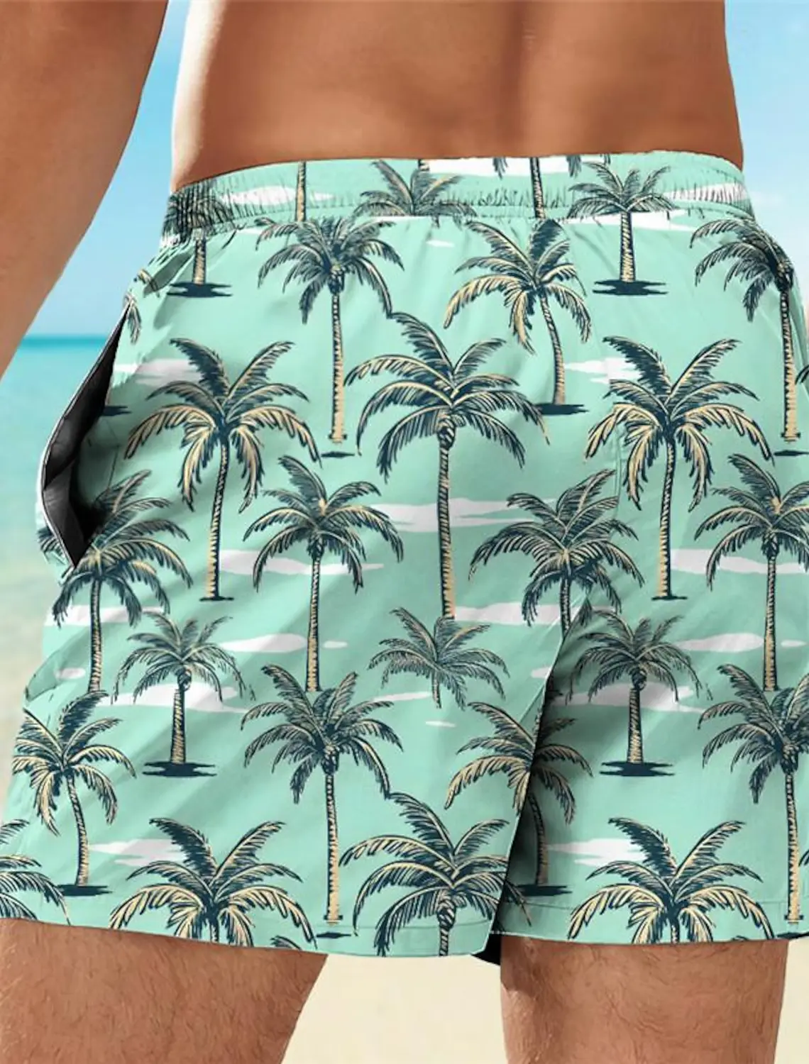 Palm Tree Tropical Men\'s Resort 3D Printed Board Shorts Swim Trunks Pocket Comfort Breathable Short Hawaiian Style Holiday Beach