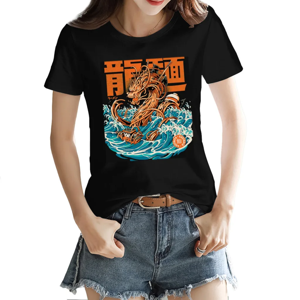 

Black Great Ramen Dragon Women's Cotton Short Sleeve, Brand Loose Fit T-Shirt, Luxury Designer Top, Summer 2024 Mega Sale