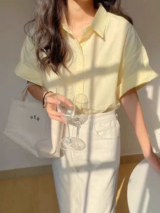 

Salt Series Sweet Yellow ort Sve Women's irt Summer Loose Fit Slimming Simple Faion Versatile Casual Sle Top