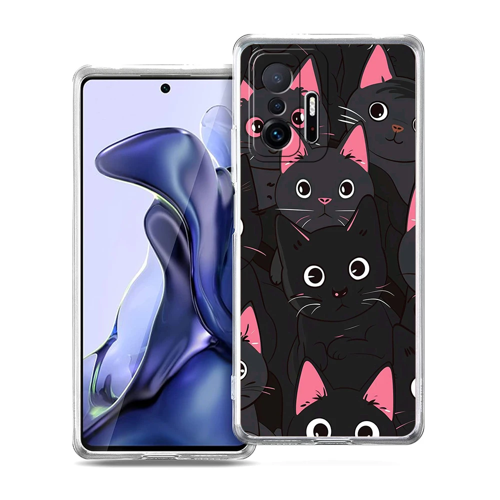 Cute Cartoon Black Cat Phone Case For Xiaomi Mi Poco X6 X5 NFC X3 F6 F5 Pro F4 F3 15 14T 14 13T 12T 12 13 Lite 11 Clear Cover