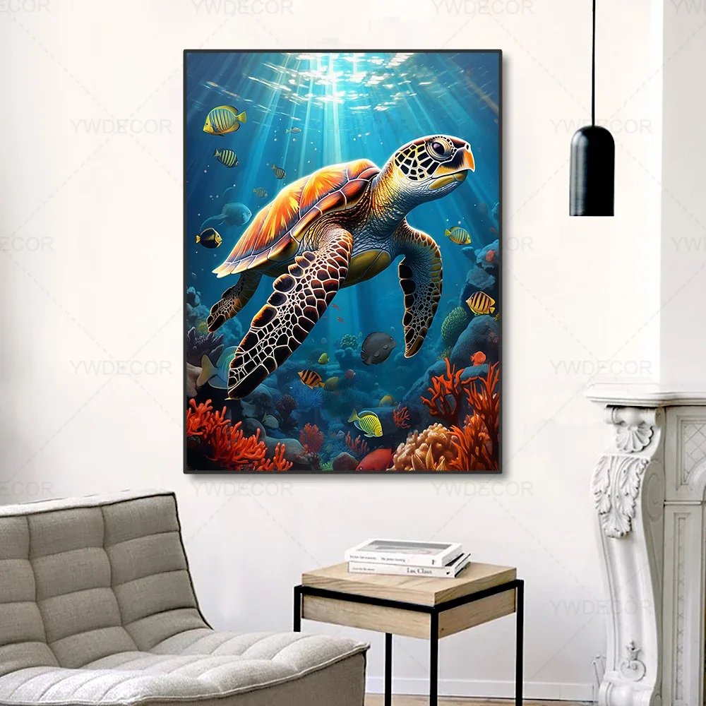 Modern Sea Turtle Canvas Painting Blue Ocean Posters and Prints Animal Wall Art Pictures for Living Room Home Decor No Frame