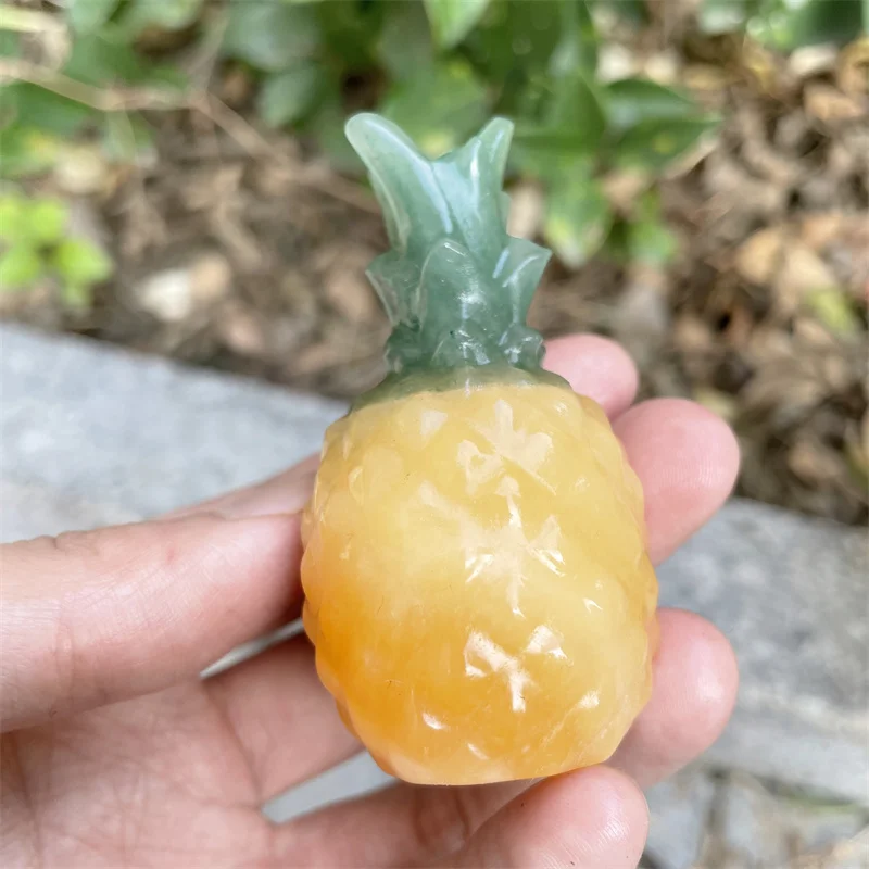 

7cm Natural Yellow Calcite Crystal Quartz Hand Carved Lovely Mini Fruit Pineapple For Home Decoration Or Christmas gift 1pcs