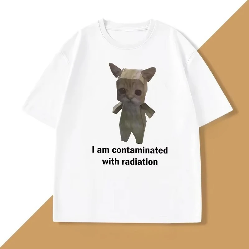 

I Am Contaminated Funny Cat Meme T Shirt Cute Crewneck Clothes Summer T-Shirts Fashion Women Short Sleeve Tees Clothes