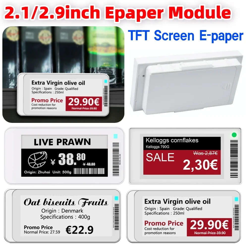 Module Epaper 2.1 pouces 2.9 pouces, écran TFT, affichage e-ink, carte d'étiquette de prix électronique, Version BT avec logiciel de fonctionnement d'application