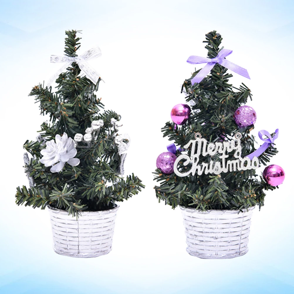 

2pcs Christmas Tree Decorations Desktop Tree Decor Fine Craftsmanship 20Cm Purple Silver For Home Office Party Xmas Table Decor