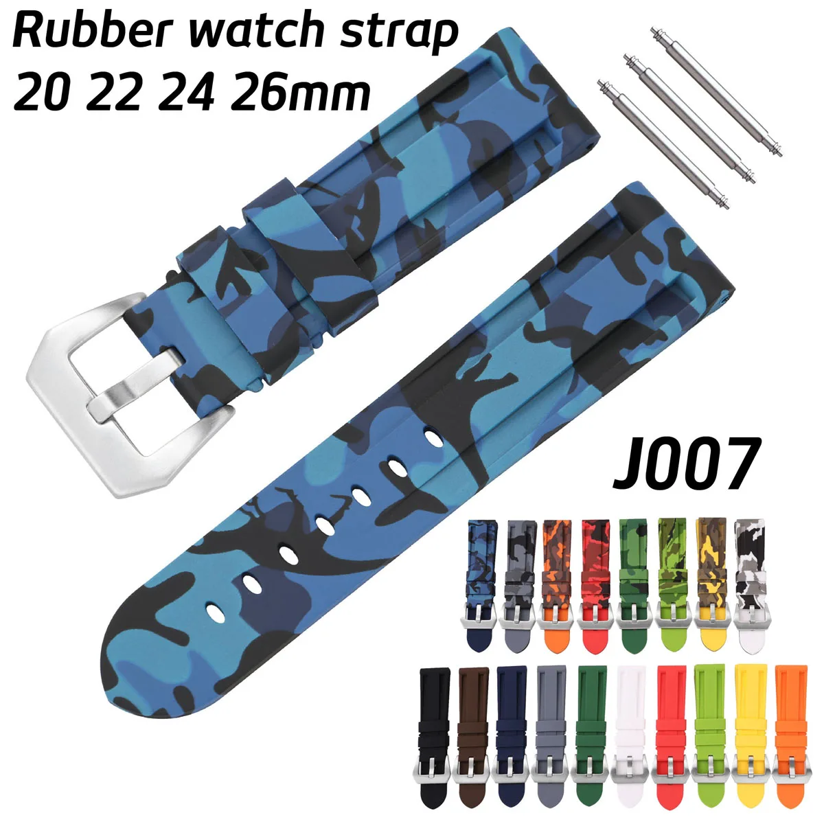 Thick Rubber Watch Band 20mm 22mm 24mm 26mm Camouflage Replacement Silicone Wrist Belt Bracelet Soft Camo Watch Strap