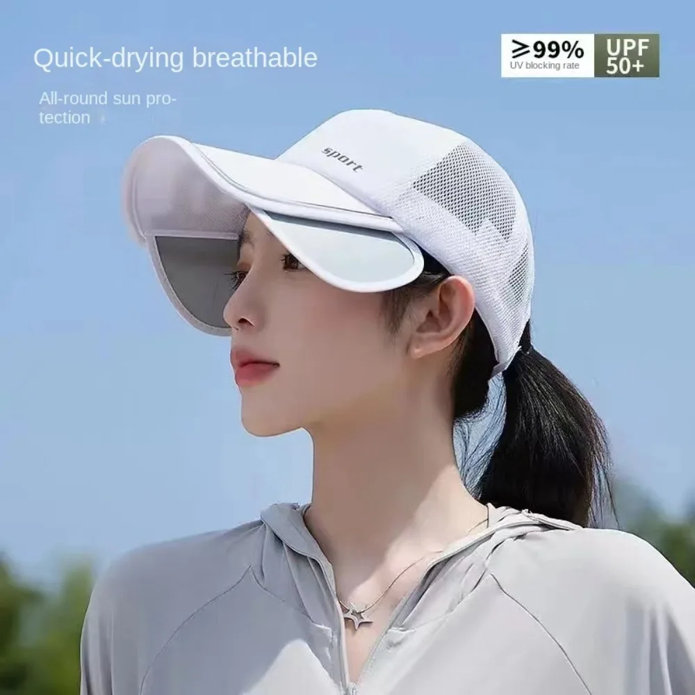 Quick-dry Retractable Wide Brim Baseball Cap UPF 50+ Reflect Light Mesh Sunscreen Hat Adjustable Breathable Men Snapback Hat