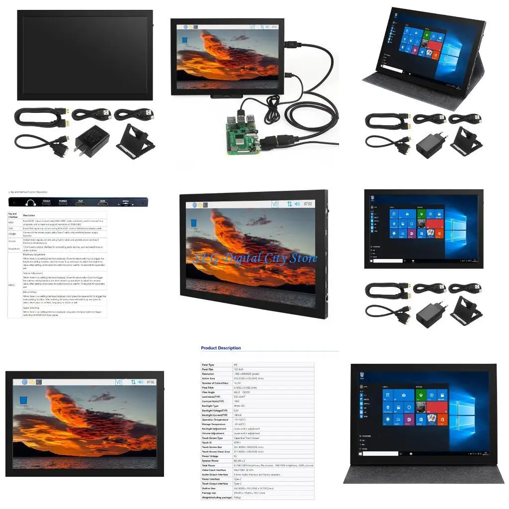 

U75B 10.1" IPS Monitor for 4B/3B+ LCD Display High-Resolution HDMI+VGA (Leather Case Optional)
