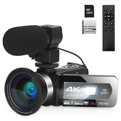 4K Video Camera Vlogging Camcorder 48MP for YouTube Live Streaming with WiFi Auto Focus Professional Digital Recorder Time Lapse