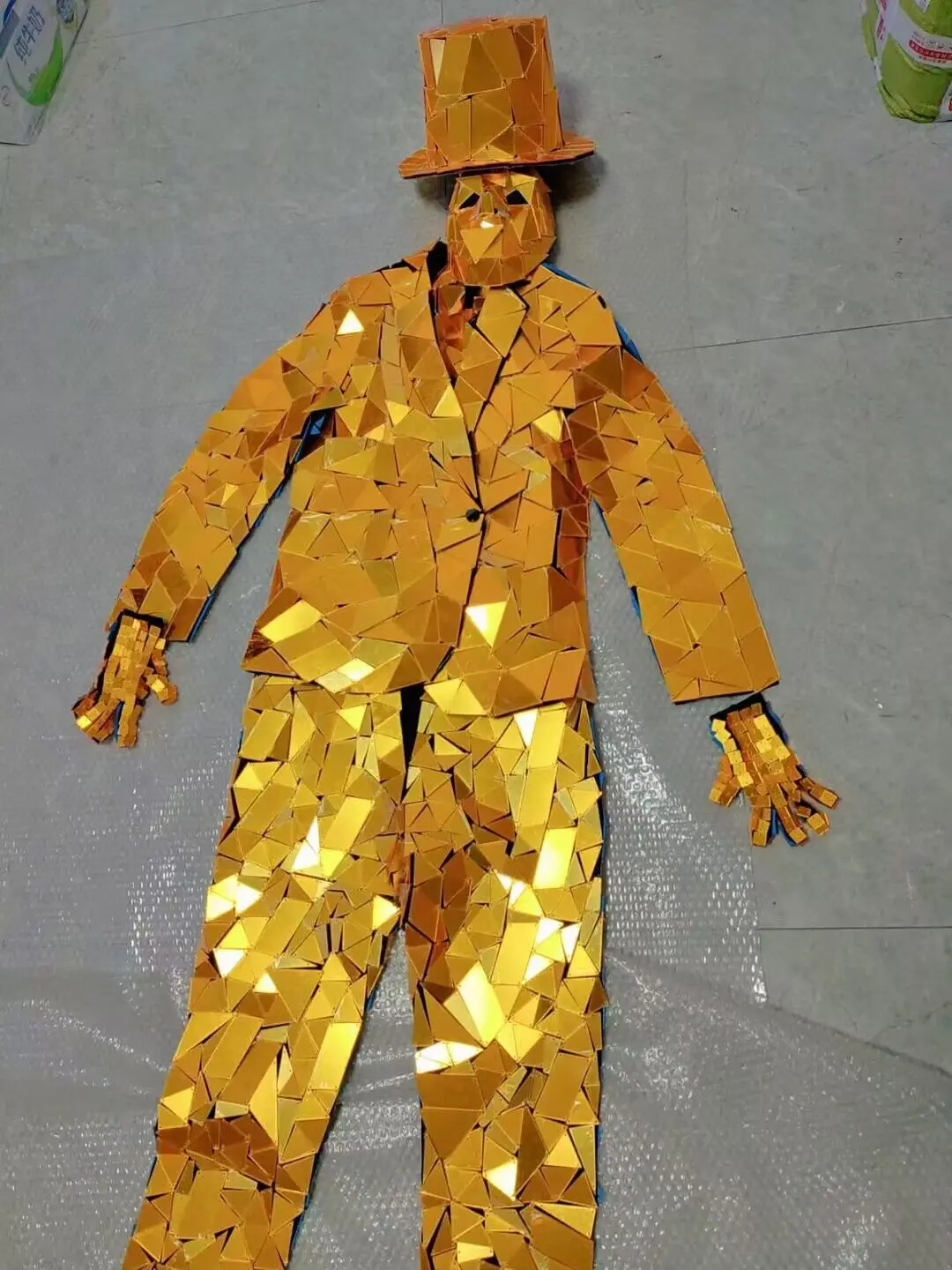 Tenue en verre de danse robot pour hommes, miroir doré imbibé, spectacle sur scène de luxe, costume de cosplay d'Halloween, tenue de chanteur, fête