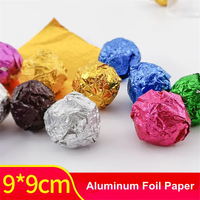 100Pcs 9x9cm Square Aluminum Foils Paper Candy Chocolate Cookie Wrappers Party Gift Packaging Supplies