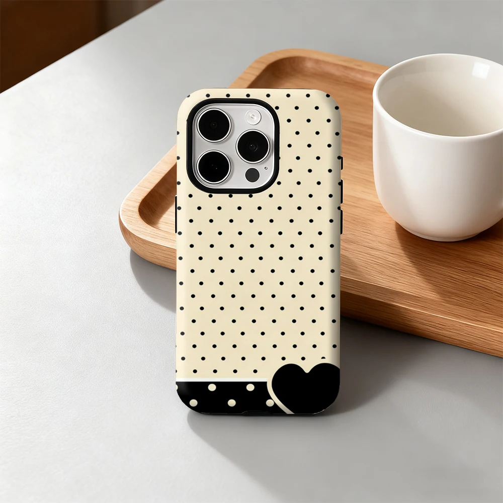 

Luxury Dot Heart Phone Case for iPhone 17 16 15 14 13 12 11 Pro Max Air Plus Luxury Double-layer Back Cover