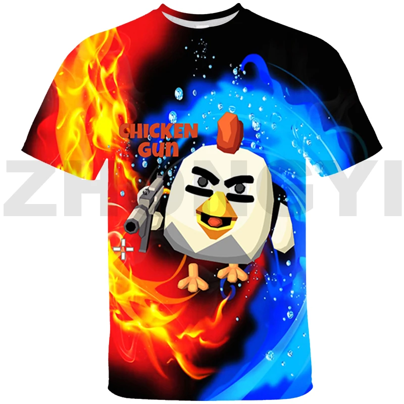 Chicken Gun 3D Tshirt Short Sleeve Cartoon Chicken Gun Tees O-Neck Women Casual Sport Oversized T Shirt Children Anime Tshirt