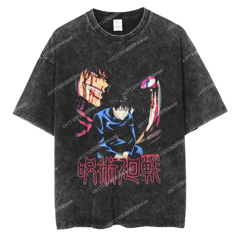Gintama Summer Men Cotton Tshirt Streetwear Washed Black Oversized Short Sleeve Casual Daily Wear Sakata Gintoki Action Art