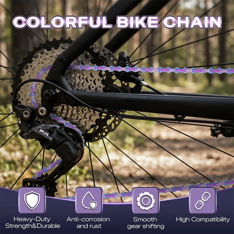 BUCKLOS Titanium Plating Bicycle Chain 8V 9V 10V 11V 12V Road Mountain Bike Chain 116L 126L 8/9/10/11/12Speed MTB Current - view 4