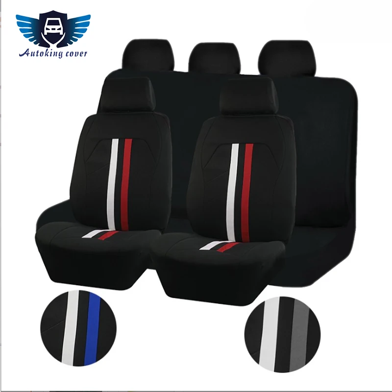 

Autoking Covers Red And White Two-color Strip Universal Polyester Car Covers Seat For Car With Airbag Compatible Seat Covers