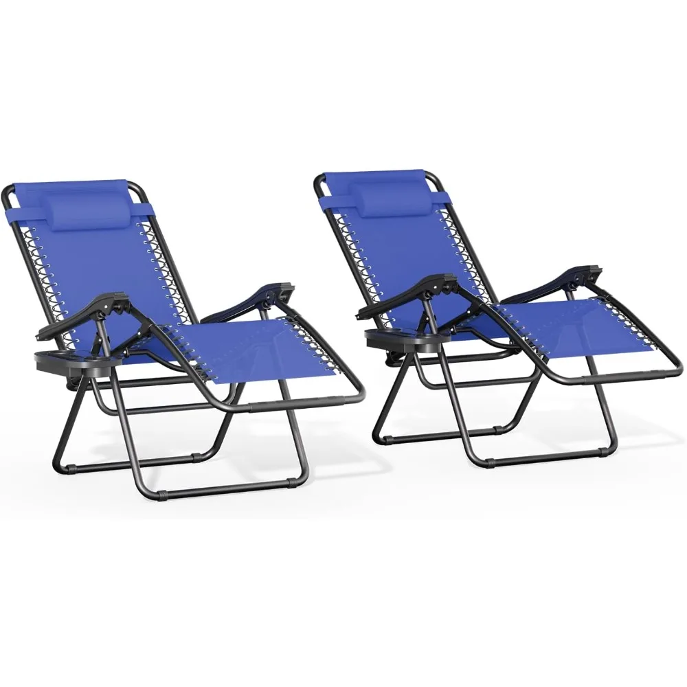 

Zero Gravity Chairs Set of 2 Outdoor Folding Patio Lounge Chairs for Outside Reclining Lawn Recliner Beach chairs, Blue