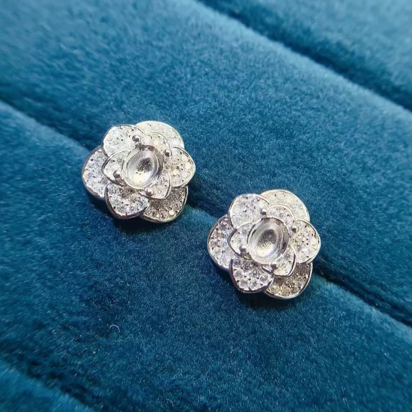 

Милые серьги-гвоздики из серебра 925 пробы с цветком для ювелирных изделий DIY 4 мм * 5 мм, серьги с полукреплением из драгоценных камней с позолотой