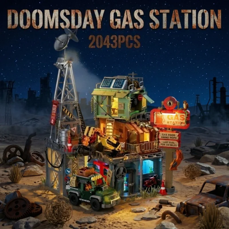 

2043PCS Doomsday Gas Station Building Blocks Toys Architectur Set Holiday Decorative Ornaments Bricks For Adult Christmas Gifts