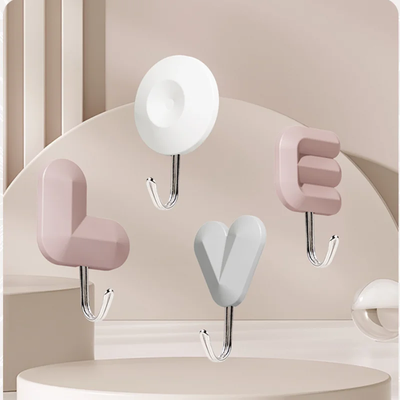 Luxury LOVE Letter Shaped Adhesive Hooks Creative No Drilling Plastic Wall Hangers for Bathroom Kitchen Bedroom Waterproof Stick